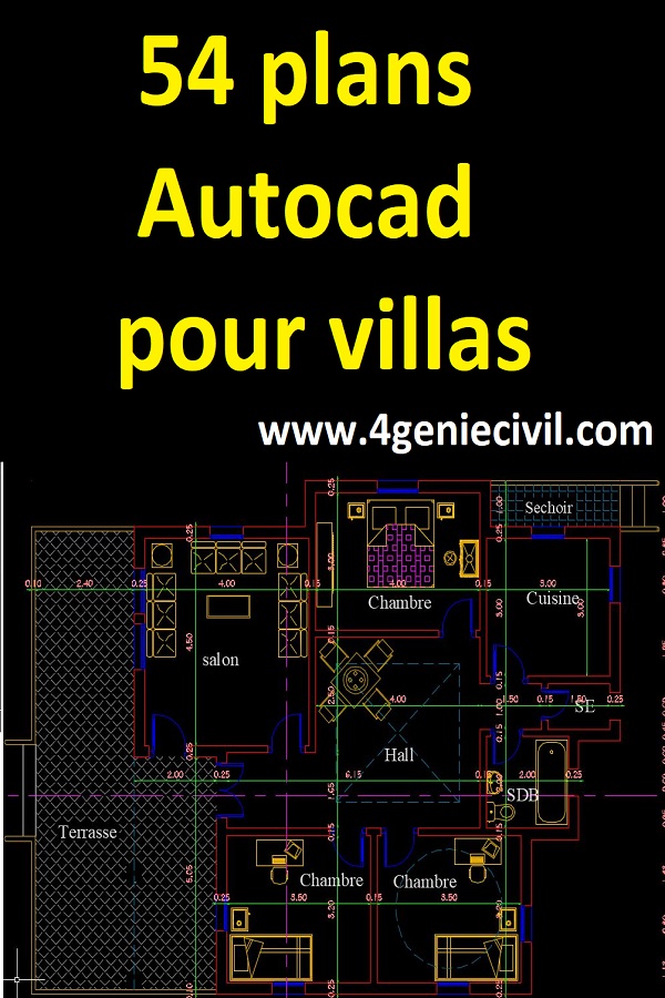 Exemple de 54 plans pour villas en format Autocad