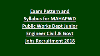 Exam Pattern and Syllabus for MAHAPWD Public Works Department Junior Engineer Civil JE Govt Jobs Recruitment Notification 2018