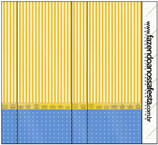 Corona Dorada en Azul y Amarillo: Etiquetas para Candy Buffet para Imprimir Gratis. Etiquetas de Corona Dorada en Azul y Amarillo para imprimir gratis.