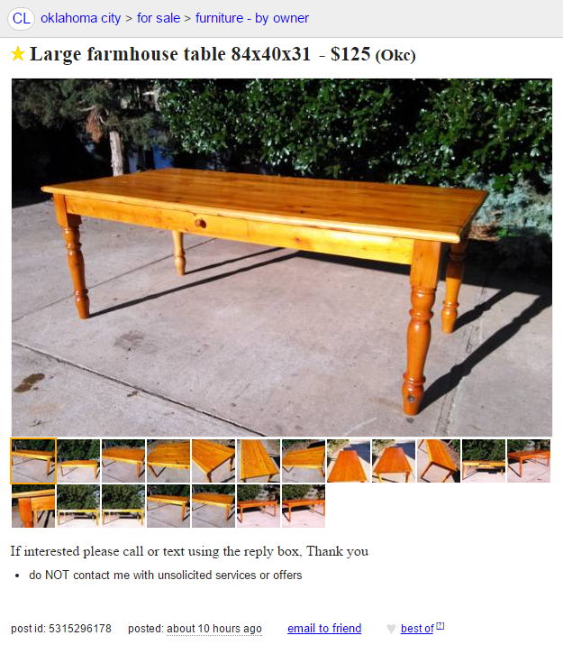 Craigslist: Large Farm Table — Small Farm Price ...