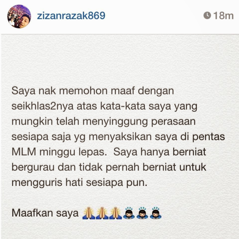 Zizan Razak mohon maaf di Instagram  atas kata  katanya di 