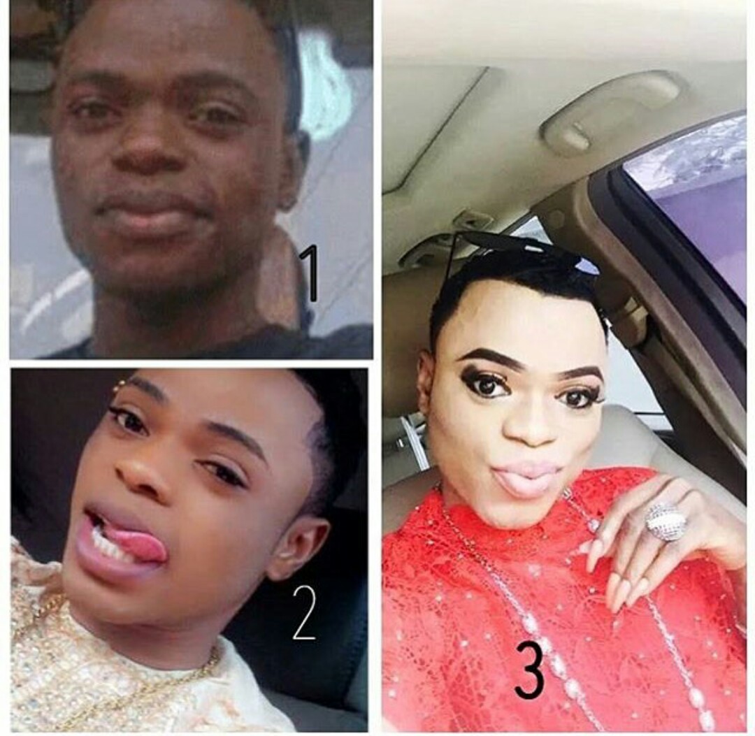 Controversial Snapchat sensation Bobrisky (Idris Okuneye) BEFORE AND