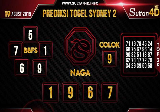 PREDIKSI TOGEL SYDNEY 2 SULTAN4D 19 AGUSTUS 2019