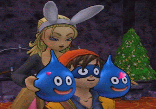 Dragon Quest VIII: Journey of the Cursed King - Bunny girl puff-puff hero with slime enemies