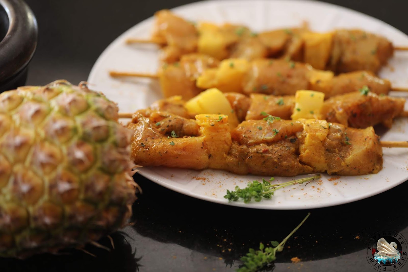 Brochettes poulet ananas au curry A Prendre Sans Faim