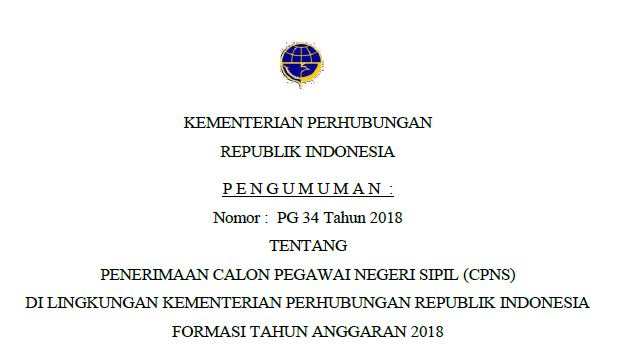 Lowongan Kerja CPNS 2018 Kementerian Perhubungan