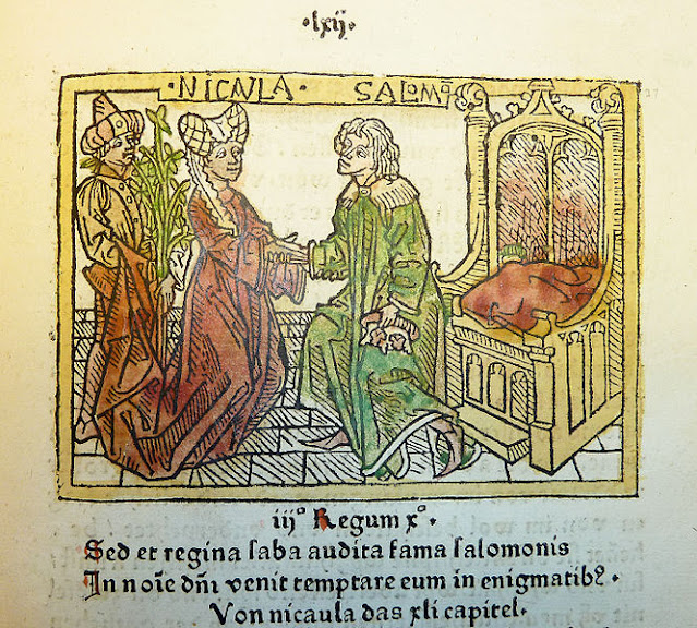 Гравюра-иллюстрация Nicaula, царица Савская и Соломон