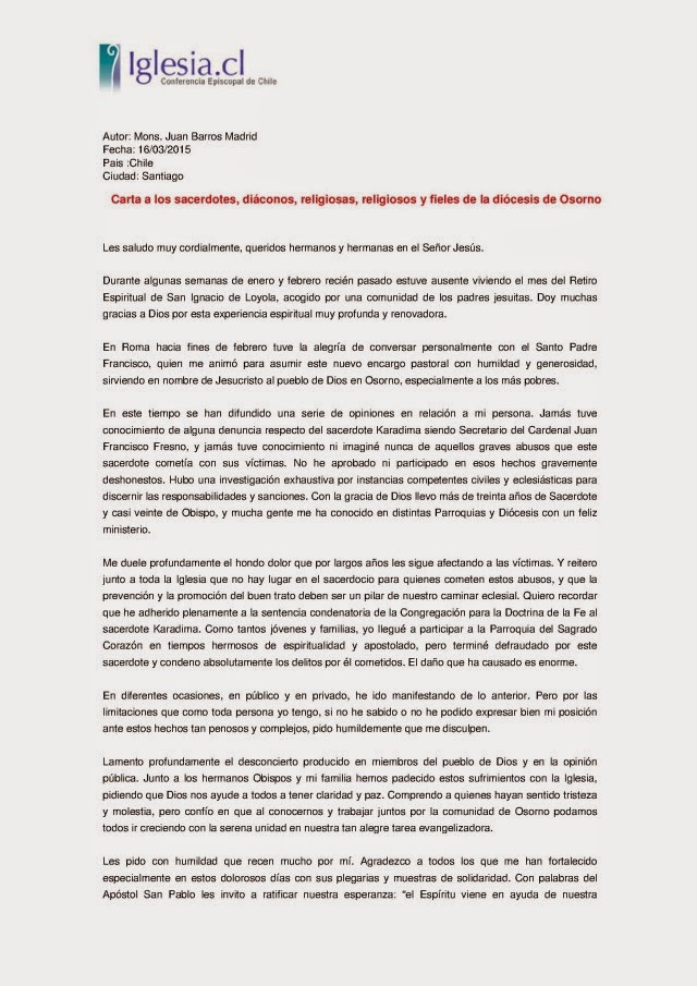 Carta de obispo electo de Osorno a su diócesis PL Prensa