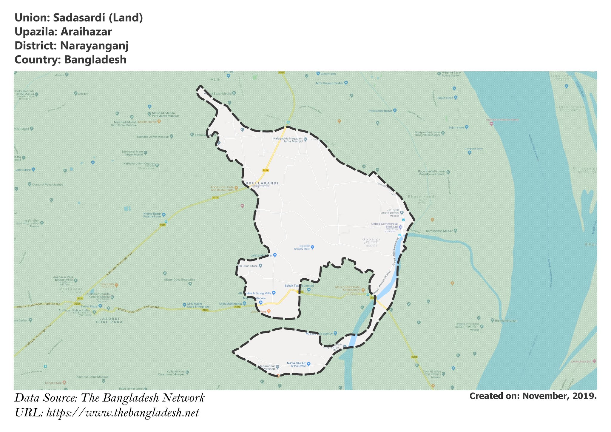 Map of Sadasardi of Narayanganj, Bangladesh.