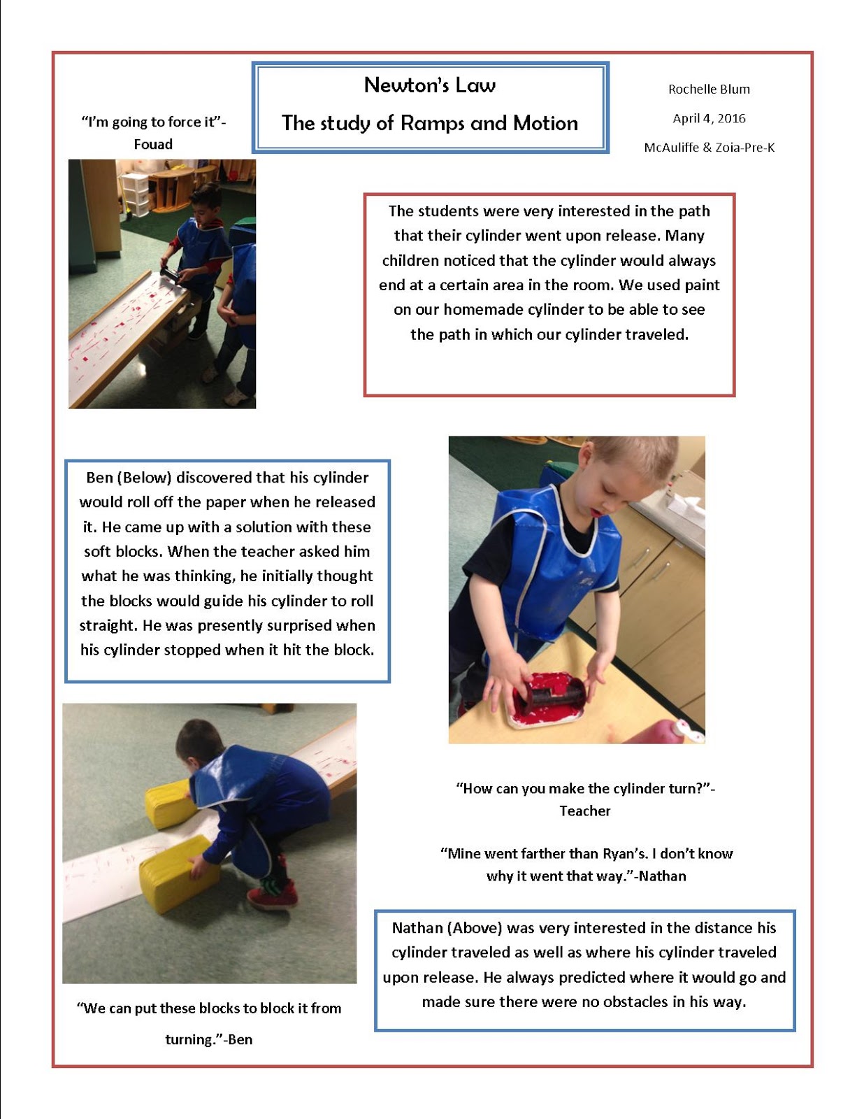 Kindergarten/PreK Class Documentation Panels from Winter 2016