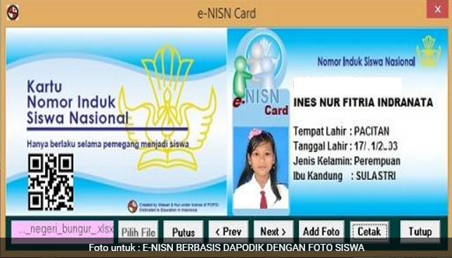 Aplikasi ENISN Berbasis Dapodik Plus Foto Siswa