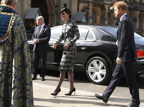 Kate, Prince William and Prince Harry attend Service of Hope. Kate Middleton wore Missoni Long Snake Stitch Coat
