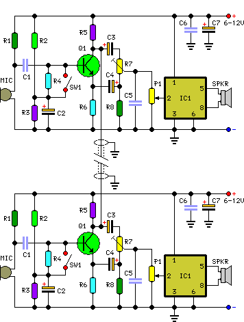 NTE Electronics Circuit: Full-duplex Intercom