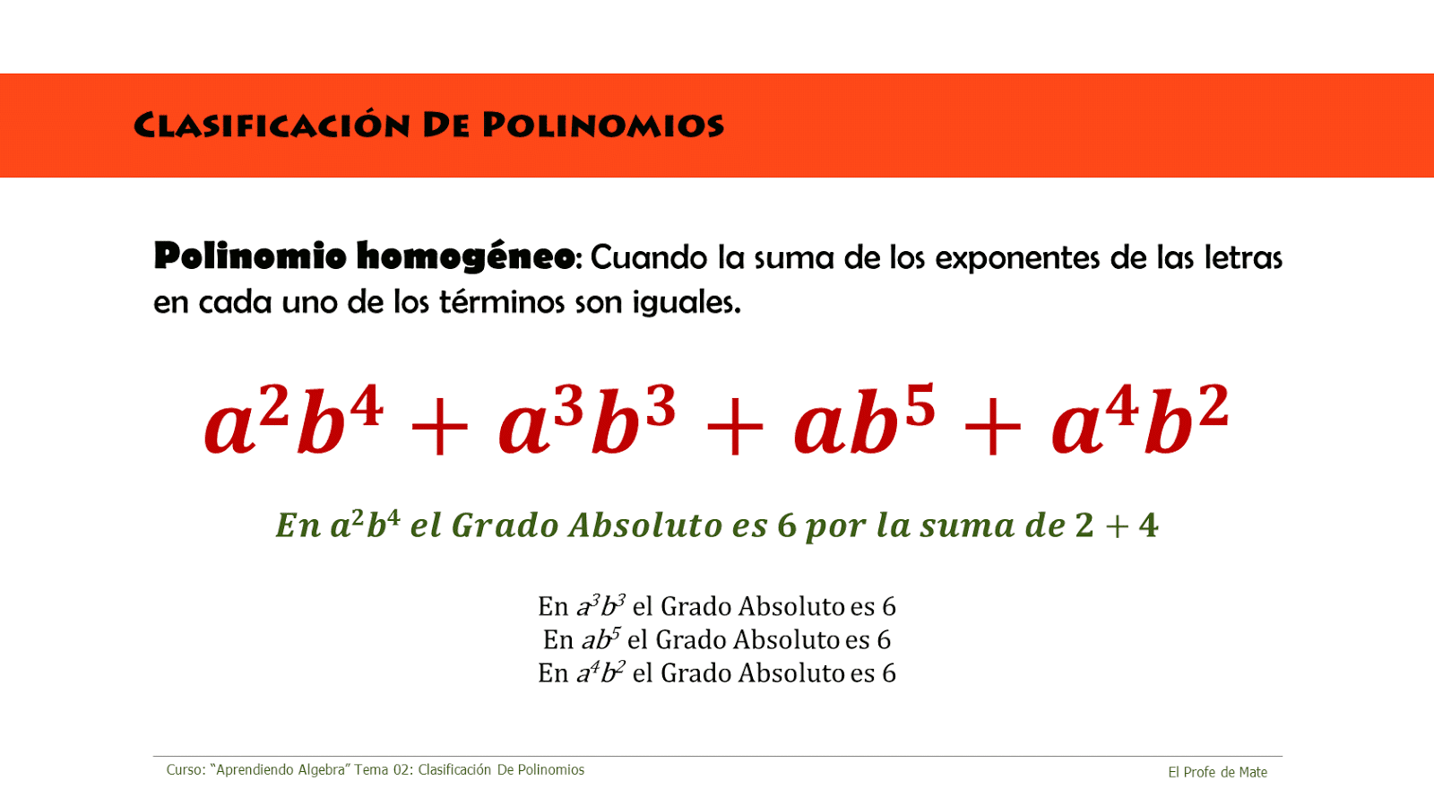 El Profesor de Matemáticas Clasificación de Polinomios