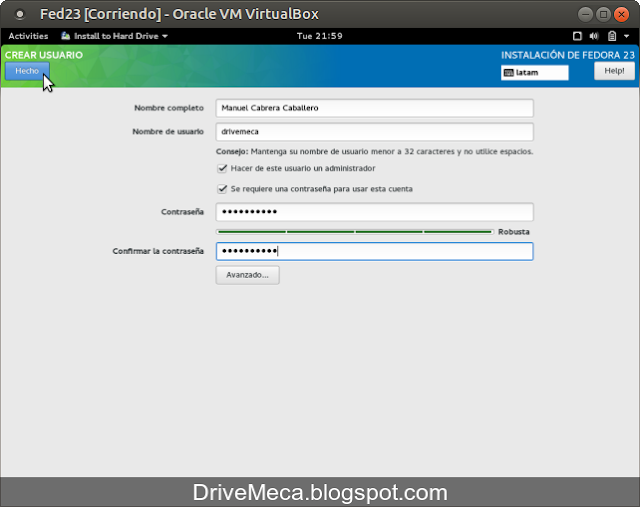 DriveMeca instalando Linux Fedora Workstation 23 paso a paso