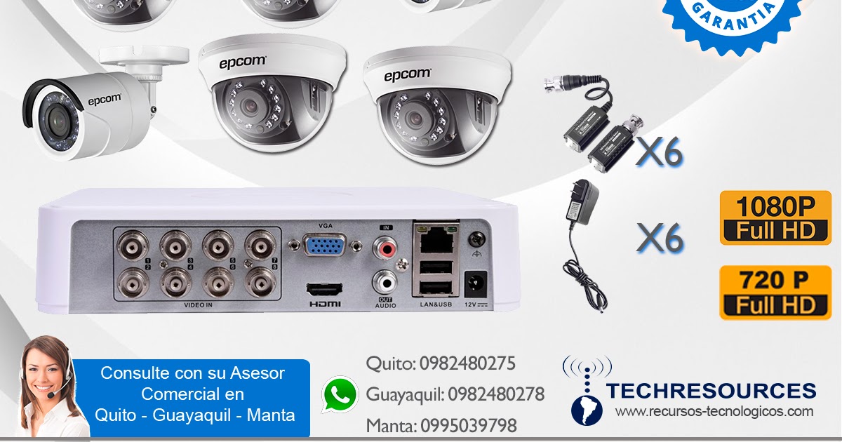 Techresources.Cia.Ltda KIT 6 Cámaras de video vigilancia HD