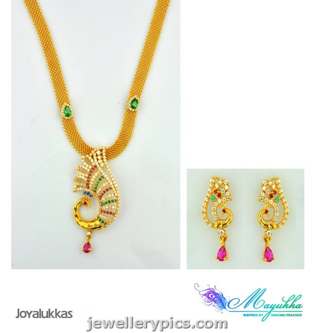 jewelry Joyalukkas Mayukha pendent earrings set Peacock necklace