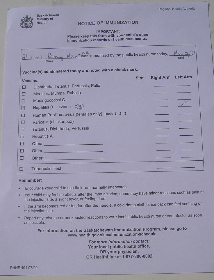 Porter's Primary HEALTH HEPATITIS 'B' Vaccination Series Completed