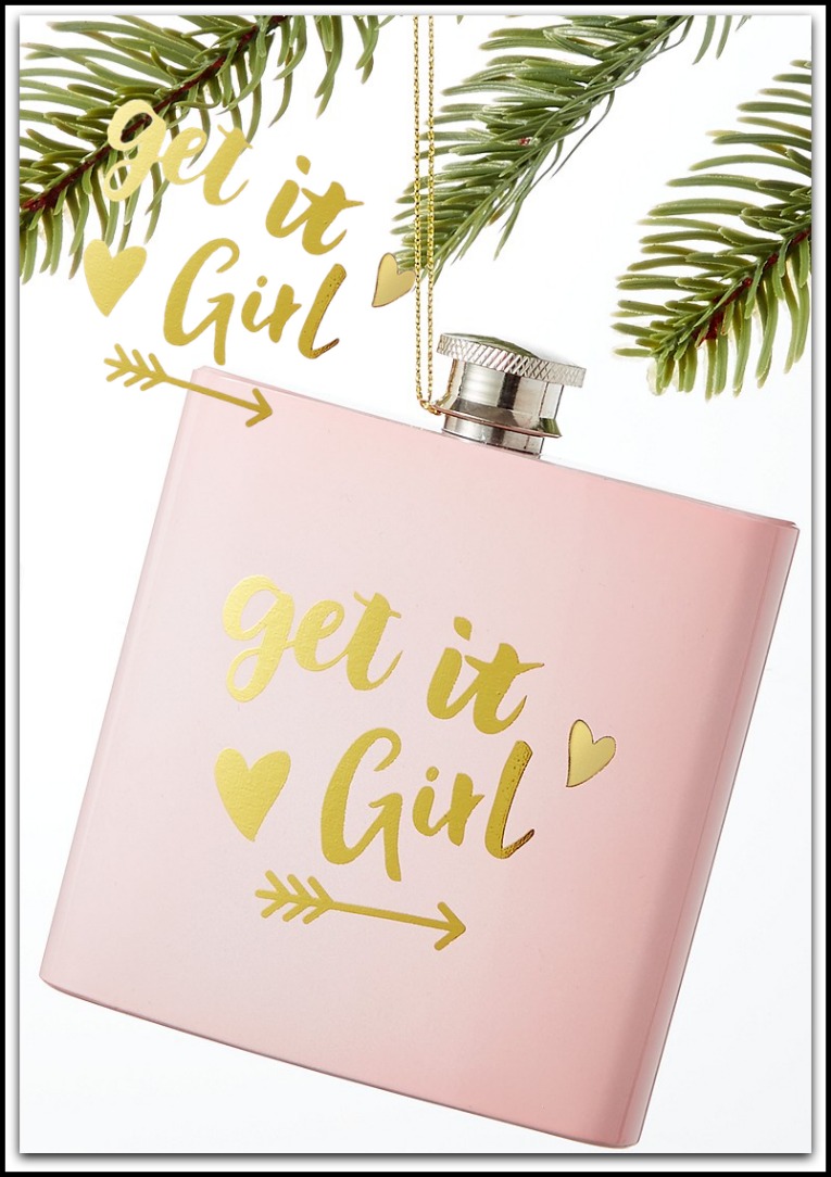Holiday Lane Dreamland "Get it Girl" Pink Flask Ornament