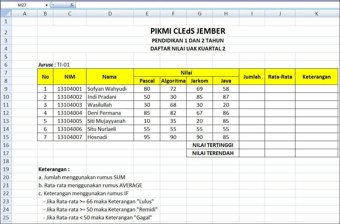 Contoh Soal Excel Untuk Tes Kerja Dan Jawabannya Kumpulan Soal Pelajaran 3