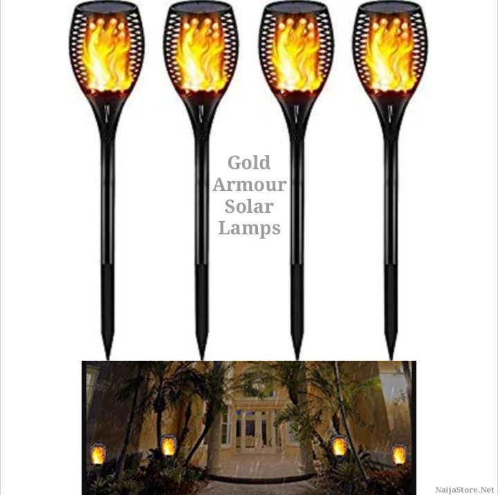 Solar-Chargeable Night Lamps for Pathways - Outdoor LED-Flame Torch Nightlights by Gold Armour