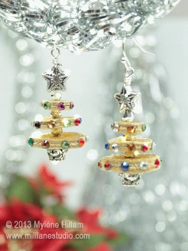 DIY Metallic Leather and Crystal Christmas Tree Earrings Mill