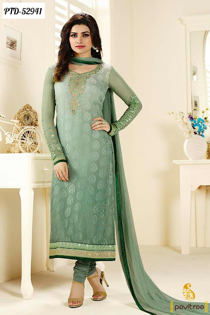 medium sea green braso bollywood actress Prachi desai embroidery salwar suit with price online Surat