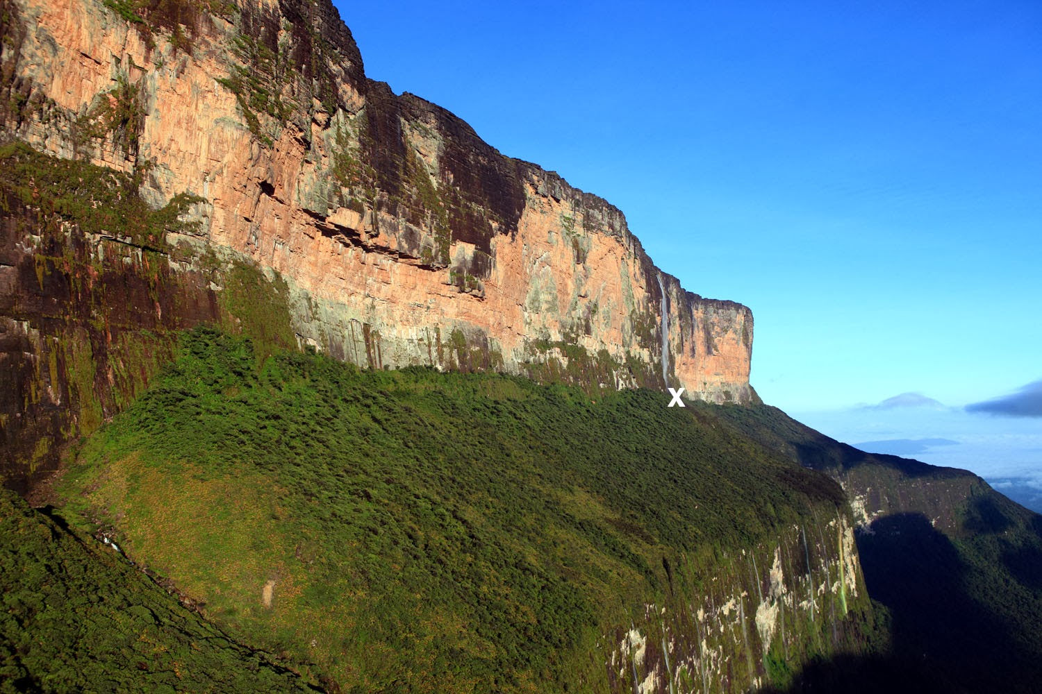 Водопад на гвианском плоскогорье. Тепуй Рорайма. Гора Рорайма, Южная Америка. Венесуэла плато Рорайма. Столовая гора Рорайма.