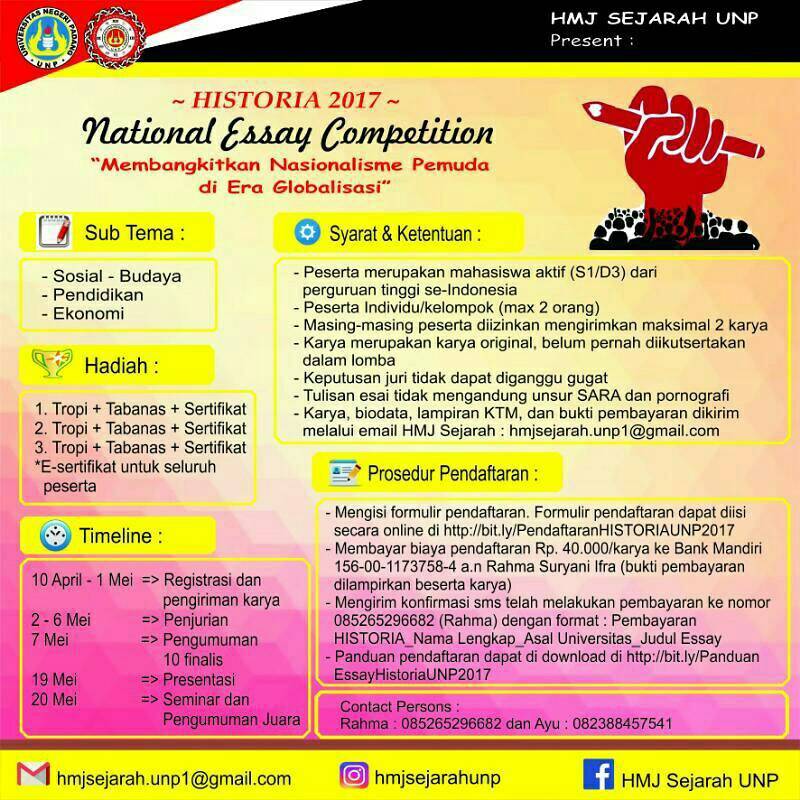 Lomba Essay Nasional Tingkat Mahasiswa ISTORIA 2017 Lomba Essay Nasional Tingkat Mahasiswa ISTORIA 2017