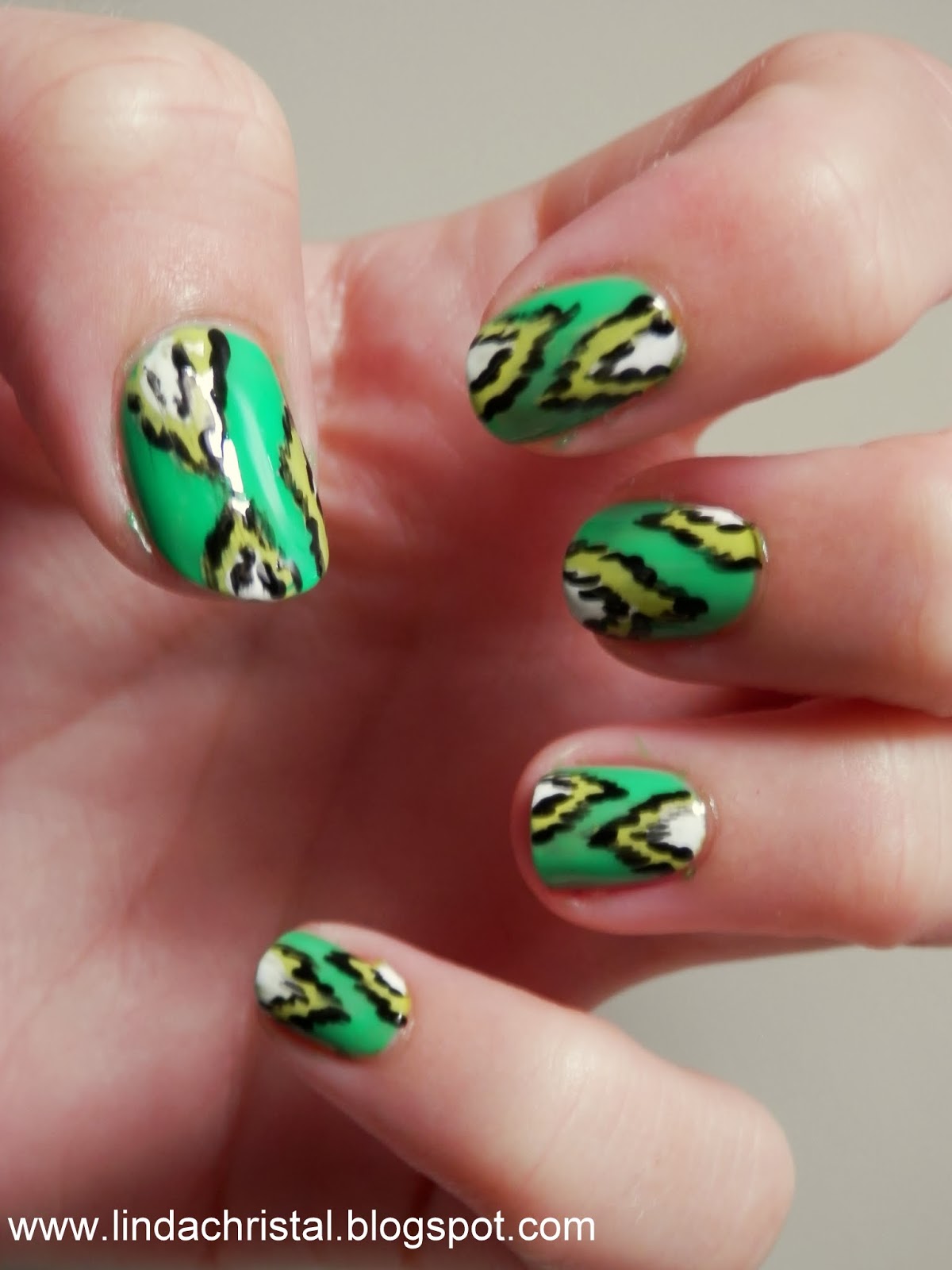 Crazy About Nails: Green Ikat Nails