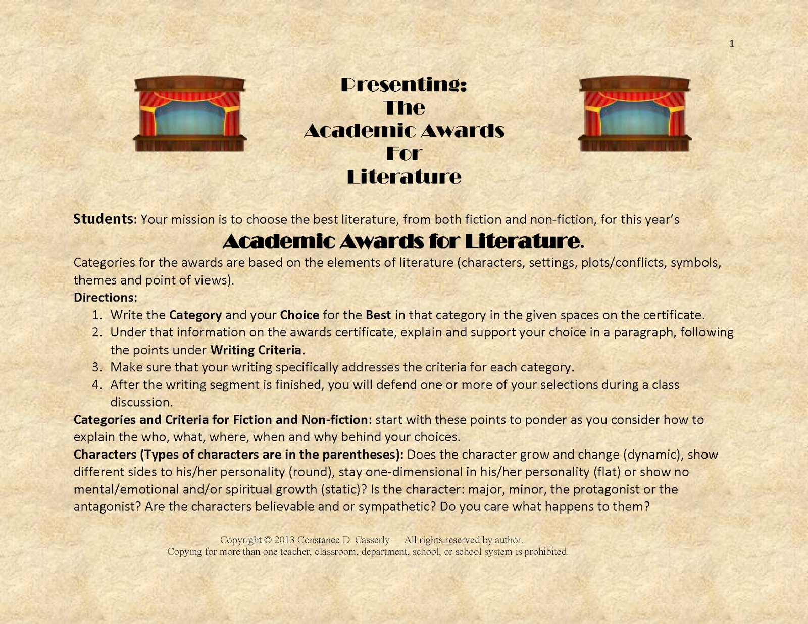 Academic Awards for Literature Student Directions
