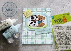 Puppy Pals Cards by May Guest Designer Anika Mercier | Puppy Pals Stamp Set, Plaid Stencil Set by Newton's Nook Designs #newtonsnook #handmade