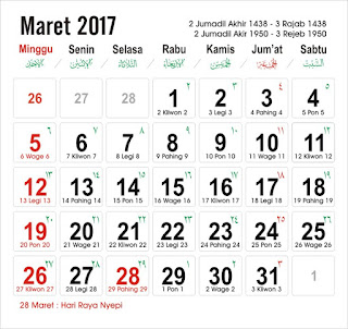 Kalender Maret 2017 Kalender Maret 2017