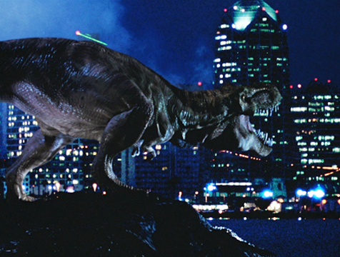 El Tyrannosaurus rex llega a San Diego en El mundo perdido. Jurassic Park - Cine de Escritor