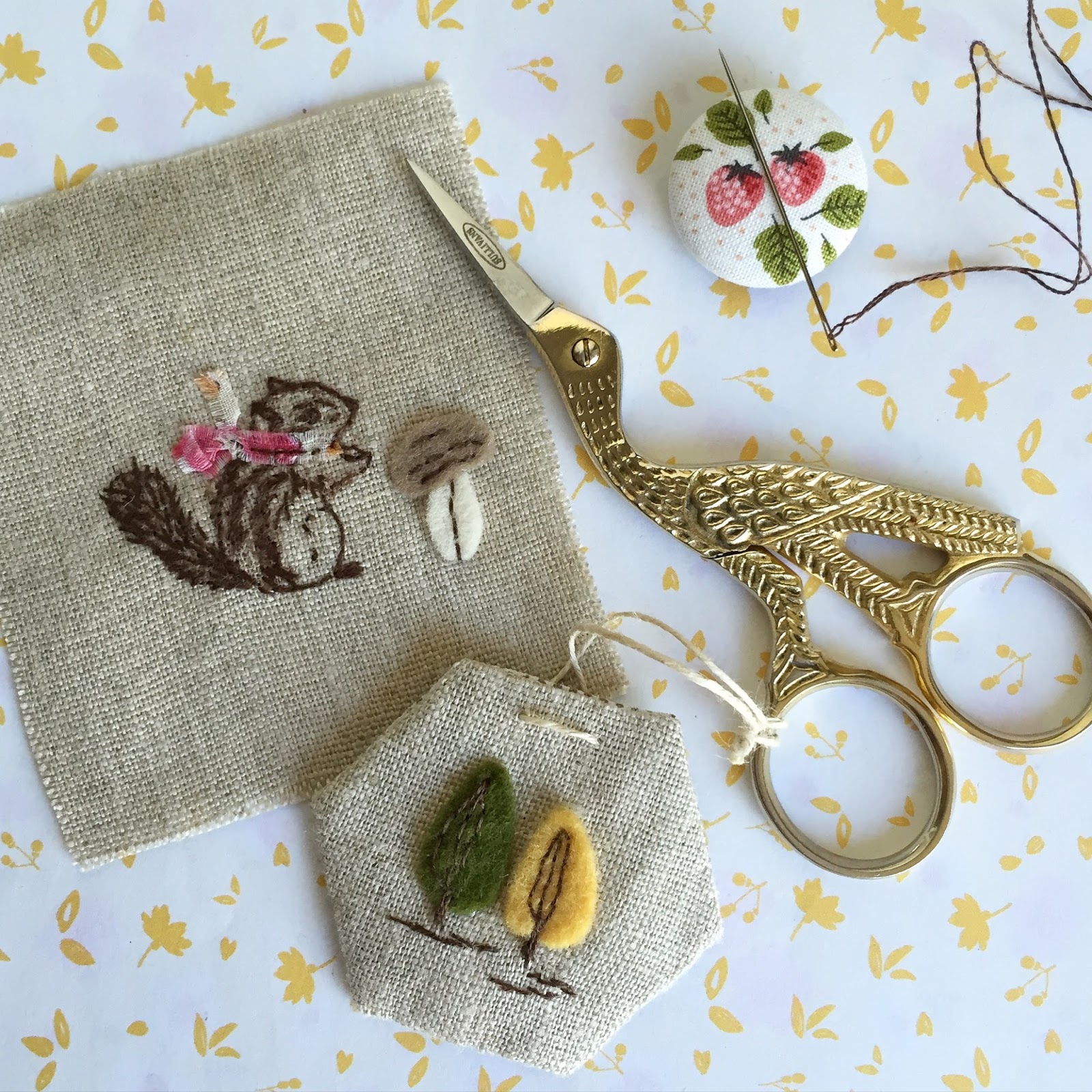 Stitching Notes Stamps, Watercolours and Fabric