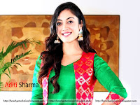 aditi sharma, wallpaper, green dress, traditional wear, broad sexy smile, famous tv actress, hq image