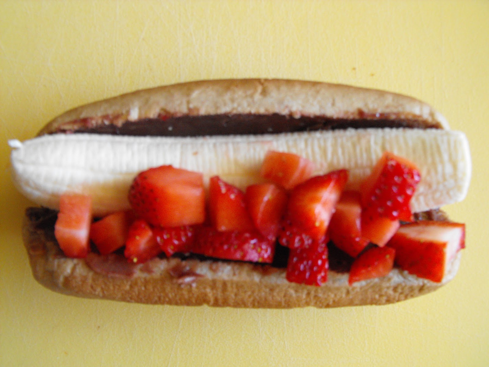 Lorinda's Lunch Box Lowdown Banana Dog with PB&J and Strawberry Relish