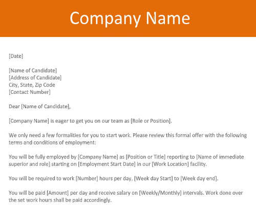 Formal Job Offer Letter Formal Job Offer Letter