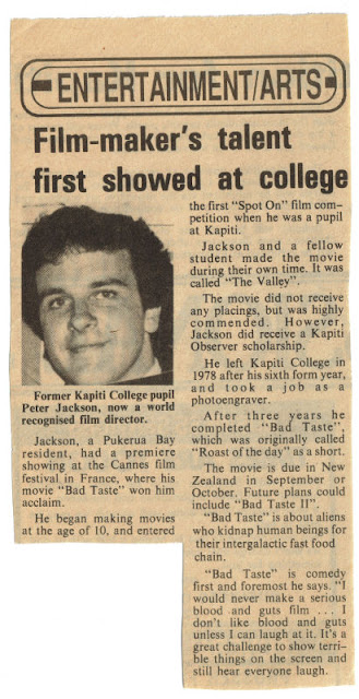 Clipping on Peter Jackson from the Kapiti Observer, 1987