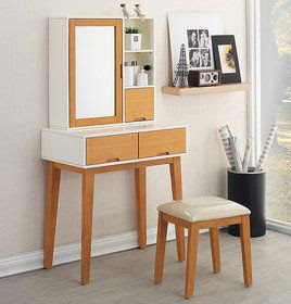 wooden dressing table for small bedroom: folding mirror for makeup storage