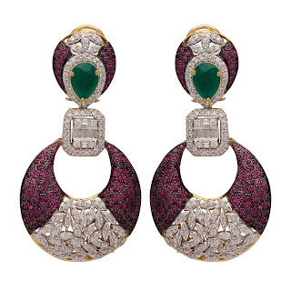 Exquisitely crafted Earrings in 18 K Gold finished in black polished tone and studded with Diamonds, Rubies and Emerald in the centre by Tanya Rastogi Exquisitely crafted Earrings in 18 K Gold finished in black polished tone and studded with Diamonds, Rubies and Emerald in the centre by Tanya Rastogi