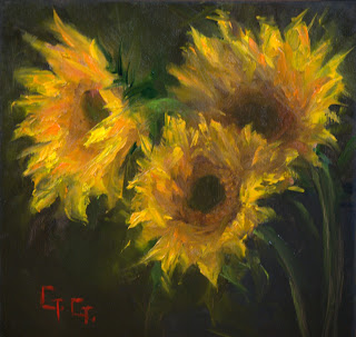 Sunflower Oil Painting a small beautiful oil painting of sunflowers done with a palette knife on a cradled panel