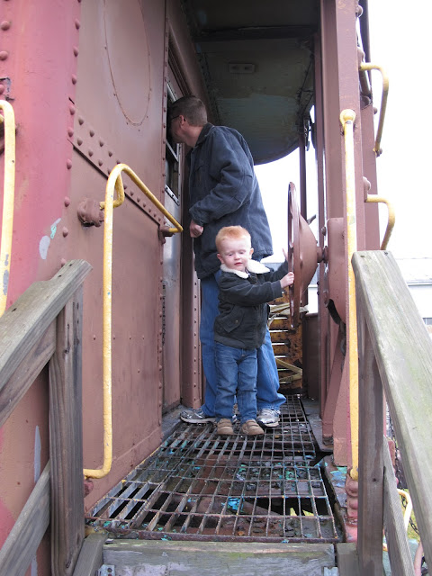 Porter & Daddy Checking Out an Old Train