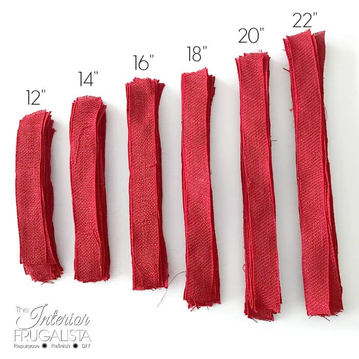 DIY Tabletop Christmas Tree Red Burlap Ribbon Strips
