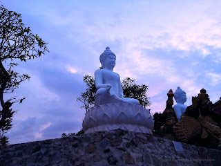 View Of Big White Buddha Meditation Statues At Buddhist Temple In The Evening, North Bali, Indonesia