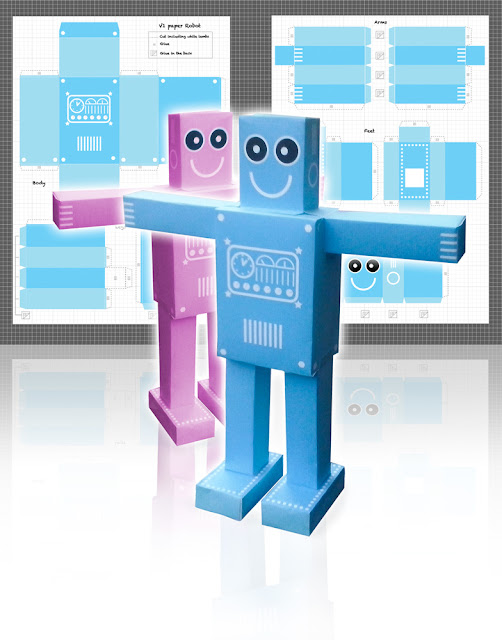 V1 - V2 - the papercraft robots v 1.0 - - printable handmade paper Robot