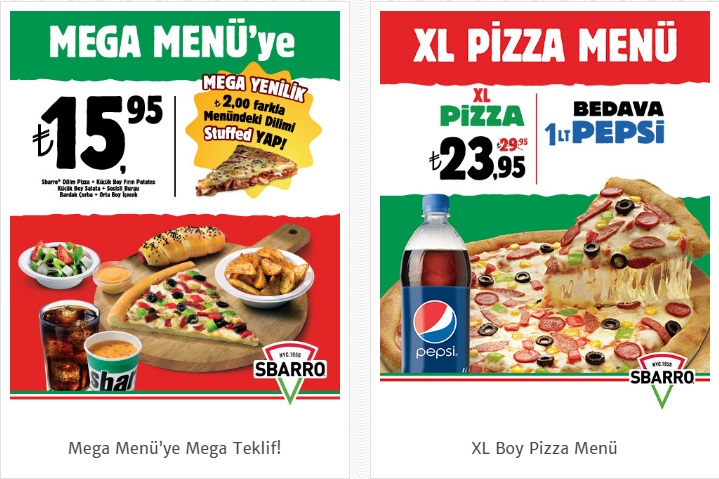 SBARRO PİZZA MENÜ FİYAT LİSTESİ VE KAMPANYALAR Mekan Arama Motoru