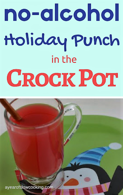 Fun & Festive holiday punch recipe for the crockpot slow cooker that has no alcohol whatsoever. Enjoy!