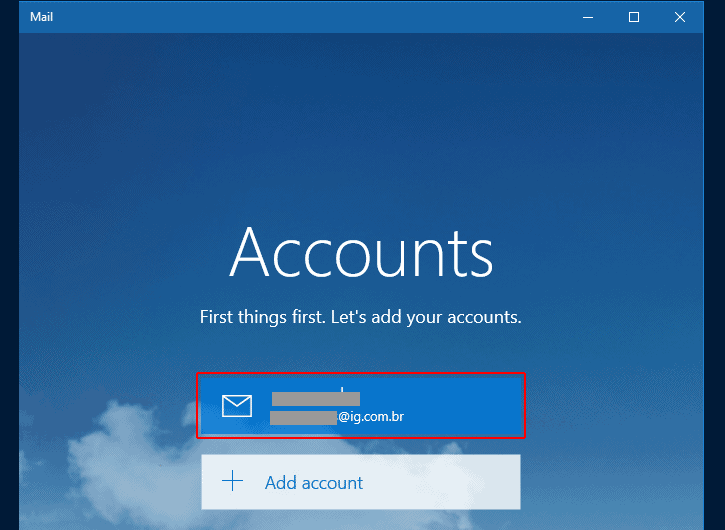 Windows 10 - Conta adicionada no aplicativo Mail