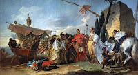 El general romano conoció a Cleopatra cuando, persiguiendo a su rival Pompeyo, llegó a Egipto. En el siglo XVIII, Tiépolo recreó el episodio en esta pintura. Museo Arkhangelskoye, Moscú. El general romano conoció a Cleopatra cuando, persiguiendo a su rival Pompeyo, llegó a Egipto. En el siglo XVIII, Tiépolo recreó el episodio en esta pintura. Museo Arkhangelskoye, Moscú.